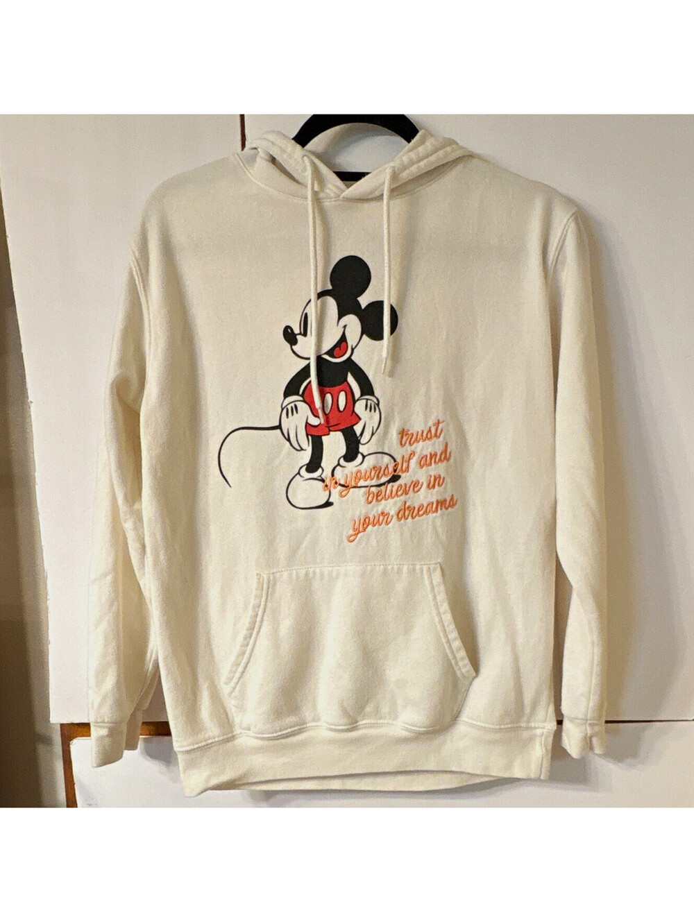 Disney Mickey Mouse White Pullover Fleece Hoodie Embroidered Women’s S